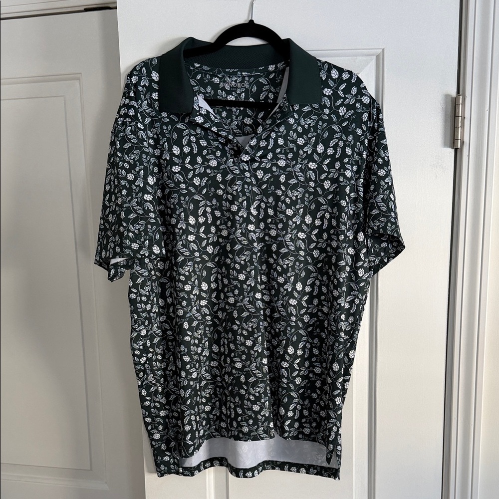 Bonobos Dark Green Leaf Print Polo Shirt